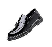 Mocasines Hombre,Zapatos Hombre Vestir Planos de Piel Estilo Británico Retro Simple Aptos para Todas Las Estaciones Ligeras Cómodo Brillante Zapatos Elegantes de Negocios Bodas