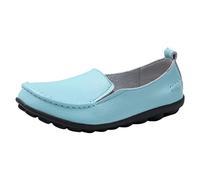 Mocasines Mujer Mocasín Cómodo de Cuero Zapato de Deporte Flexibles Zapatos Confort Zapatillas para Mujeres Mocasines y Loafers Elegante Zapatos Barco Planos Slip on Bailarinas Derbies, 01 azul claro