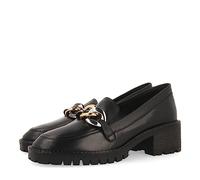 Mocasines Negros de Piel con Detalle de Cadena Multicolor para Mujer Viena