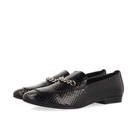 Mocasines Negros de Piel con Textura de Serpiente para Mujer NOLE