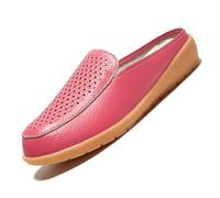 Mocasines ortopédicos de cuero para mujer, sin espalda, zapatos planos de cuero para mujer, zapatos huecos para negocios casuales, Red, 39.5 EU