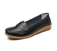 Mocasines ortopédicos para mujer de cuero transpirable, con soporte de arco acolchado, ligeros, zapatos planos para el trabajo, la oficina, zapatos planos para caminar todos los días, Black, 35.5 EU
