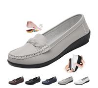 Mocasines ortopedicos para mujer en piel transpirable, de ajuste ancho, mocasines clásicos, zapatos de conducción, zapatos de trabajo, oficina, enfermería, gris, 38 EU