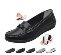 Mocasines ortopedicos para mujer en piel transpirable, de ajuste ancho, mocasines clásicos, zapatos de conducción, zapatos de trabajo, oficina, enfermería, Negro , 43 EU