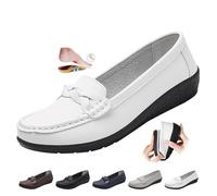 Mocasines ortopedicos para mujer en piel transpirable, de ajuste ancho, mocasines clásicos, zapatos de conducción, zapatos de trabajo, oficina, enfermería, Blanco, 37 EU
