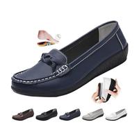 Mocasines ortopedicos para mujer en piel transpirable, de ajuste ancho, mocasines clásicos, zapatos de conducción, zapatos de trabajo, oficina, enfermería, azul, 42 EU