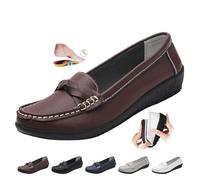 Mocasines ortopedicos para mujer en piel transpirable, de ajuste ancho, mocasines clásicos, zapatos de conducción, zapatos de trabajo, oficina, enfermería, marrón, 40 EU