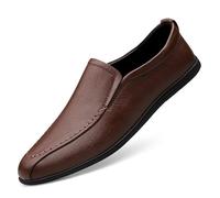 Mocasines para hombre con puntera puntiaguda, color sólido, puntera de bicicleta, mocasines de piel sintética, antideslizantes, flexibles, antideslizantes, clásicos, para exteriores, Brown, 42 2/3 EU