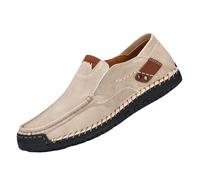 Mocasines para hombre, pies anchos, zapatos de piel, hechos a mano, zapatos de caminar, deportivos, suela plana, zapatos casuales, antideslizantes, cómodos, de un solo color, beige, 42 EU