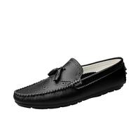 Mocasines para hombre, punta redonda, brogue en relieve, punta de ala con borla, mocasines de conducción, tacón plano, cómodos, antideslizantes, para bodas y exteriores, Black, 42 1/3 EU