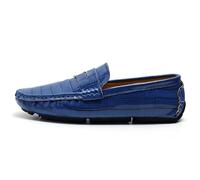 Mocasines para hombre, puntera redonda, a cuadros, de cuero vegano, ligeros, con tacón plano, antideslizantes, para baile de graduación, Azul oscuro., 45 EU