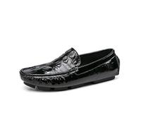 Mocasines para hombre, puntera redonda, estampado de cocodrilo, de piel sintética, ligeros, flexibles, con tacón plano, clásicos, sin cordones, Black, 38 2/3 EU
