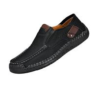 Mocasines para hombre, sin cordones, de piel, ligeros, transpirables, planos, unisex, cómodos, para senderismo, senderismo, caminar, deportes, correr, conducir, ajuste ancho, zapatos casuales, Black