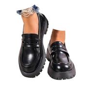 Mocasines para mujer con tacón para caminar con suela de plataforma, zapatos de piel brillante, zapatos de plataforma deslizantes, cómodos, modernos, para el tiempo libre, para mujer, zapatos de