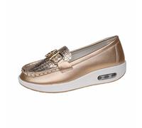 Mocasines para mujer, punta redonda con paredes decorativas, Loafers para mujer, slip on à Poner, mocasín, piel Empeine lisa, suela de cuña, gruesa, zapatos confort chic para ciudad, oficina diaria
