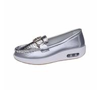 Mocasines para mujer, punta redonda con paredes decorativas, Loafers para mujer, slip on à Poner, mocasín, piel Empeine lisa, suela de cuña, gruesa, zapatos confort chic para ciudad, oficina diaria