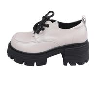 Mocasines para mujer sin tacón vegano con plataforma para mujer Zapatos de cordones de piel sintética Plataforma Color sólido Suela gruesa Tacones cuadrados Zapatos con cordones Botines cortos Punta