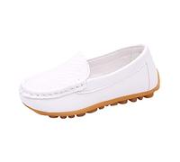 Mocasines para niños y niñas, zapatos de piel, ligeros, antideslizantes, zapatos de guisantes, cómodos, suaves, pisos, oxfords, suela de goma, zapatos deportivos, zapatos deportivos para niños, Blanco