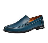 Mocasines Piel sintética for Hombre, sin Cordones, con Punta Redonda, for Oficina, Boda, Informales, cómodos, for Exteriores, Goma(Blue,45 EU)