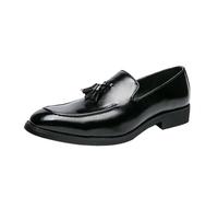 Mocasines Piel Vegana for Hombre: clásicos, sin Cordones, con borlas y Puntera Cuadrada bruñida, Ligeros y Antideslizantes for el Baile graduación.(Noir,43 EU)