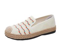 Mocasines planos bordados chinos para mujer, estilo étnico tradicional asiático, lino, Jane Ballet, zapatos de yoga de goma, alpargata, suela antideslizante, zapatos planos para mujer, Blanco, 36 EU