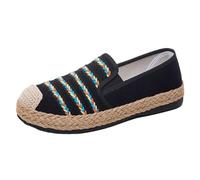 Mocasines planos bordados chinos para mujer, estilo étnico tradicional asiático, lino, Jane Ballet, zapatos de yoga de goma, alpargata, suela antideslizante, zapatos planos para mujer, Negro , 41 EU