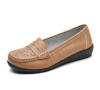 Mocasines Planos de Cuero Calado para Mujer cómodos sin Cordones Informales con Punta Redonda para Conducir Caminar Suaves náuticos,Caqui,39 EU