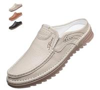 Mocasines planos de piel para hombre Slip On Leather Backless Slippers | Zapatillas de caminar informales con puntera cerrada, cómodas, ligeras, para casa