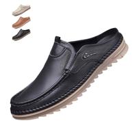 Mocasines planos de piel para hombre Slip On Leather Backless Slippers | Zapatillas de caminar informales con puntera cerrada, cómodas, ligeras, para casa