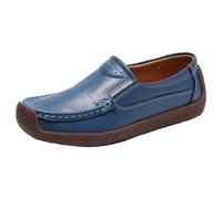 Mocasines planos para mujer de piel suave para exteriores, ortopédicos, vintage, zapatos ortopédicos, antideslizantes, ligeros, informales, cómodos y casuales, azul, 41 EU