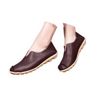 Mocasines planos para mujer, ligeros, de punta redonda, antideslizantes, cómodos, transpirables, suaves, de piel, antideslizantes, para caminar, tacones bajos, zapatos de plataforma gruesa, café, 39.5