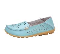 Mocasines planos para mujer, mocasines para mujer, moda de verano, de piel, huecos, informales, transpirables, pequeños, zapatos blancos, deslizantes, cómodos, planos, azul celeste, 37.5 EU