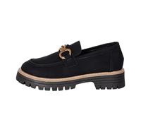 Mocasines planos para mujer, mocasines planos, estilo británico, para mujer, zapatos casuales de piel, punta redonda, tacones gruesos y holgados, cómodos y planos, Negro , 40.5 EU