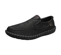 Mocasines rústicos artesanales de conducción para hombre, de piel sintética, para viajes por carretera, informales, oficina, reuniones nocturnas, Black, 38 2/3 EU
