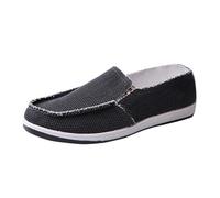 Mocasines sin cordones para hombre, suaves, planos, informales, de lona, antideslizantes, suela suave, transpirables, ligeros, para senderismo, senderismo, zapatillas ortopédicas sin cordones, Black