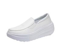 Mocasines sin cordones para mujer, informales, suaves, gruesos, de plataforma, ligeros, antideslizantes, elegantes, sin cordones, zapatos de cuero de ajuste ancho, zapatos de tacón alto para caminar