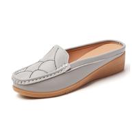 Mocasines sin espalda para mujer, cómodos zapatos de cuña sin cordones, suaves, antideslizantes, informales, de tacón bajo para mujer, Gray, 39.5 EU