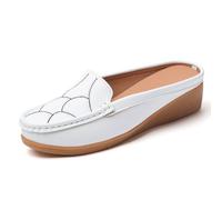 Mocasines sin espalda para mujer, cómodos zapatos de cuña sin cordones, suaves, antideslizantes, informales, de tacón bajo para mujer, White, 36 EU
