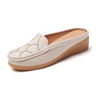 Mocasines sin espalda para mujer, cómodos zapatos de cuña sin cordones, suaves, antideslizantes, informales, de tacón bajo para mujer, beige, 40 EU