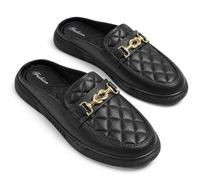 Mocasines sin espalda para mujer, con plataforma acolchada, sin cordones | Parte superior acolchada con aspecto de cuero, detalle de cadena de metal, puntera redonda, diseño sin espalda, suela gruesa