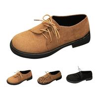 Mocasines y mocasines para mujer, zapatos para caminar con tacón plano, punta redonda, bailarinas, zapatos de barco, suela plana, mocasines estilo retro sin cordones, mocasines de ante, marrón, 35 EU