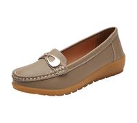 Mocasines - Zapatos planos para mujer, zapatos casuales, para senderismo, zapatos de piel, color negro, caqui, 38.5 EU