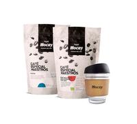 MOCAY - PACK OFICINA GRANO - Grano Maestro y Café Grano Ecológico Descafeinado + Vaso de Mocay de Regalo