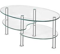 Moccha - Mesa de centro de cristal, mesa de té ovalada de vidrio liso de 3 niveles con amplio escritorio de vidrio y patas cromadas resistentes, mesa auxiliar para el hogar, sala de estar, oficina