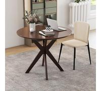Moccha - Mesa de comedor redonda de 36 pulgadas para 4 personas, mesa de cocina de madera de goma con patas de caballete interseccionadas, mesa de bar vintage, mesas de comedor de granja para comedor
