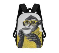 Mochila 17inch Impresa En 3D Monkey with Coffee And Glasses Mochilas Escolares Ligeras De Viaje Para Niños Y Niñas, Ideales Para Estudiantes De Secundaria.