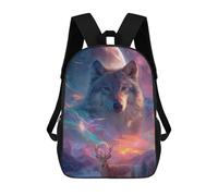 Mochila 17inch Impresa En 3D Wolf And Deer Fantasy Landscape Mochilas Escolares Ligeras De Viaje Para Niños Y Niñas, Ideales Para Estudiantes De Secundaria.