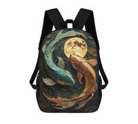 Mochila 3D Divertida Y Genial Para Adolescentes (niños Y Niñas) Koi Fish And Moon Japanese Asian Yin And Yang Mochila Con Estampado 3D Para Niños, Mochila Escolar Para Niños De Primaria 17inch