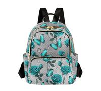 Mochila acolchada con diseño abstracto de mariposas plateadas, color verde azulado, para mujer, con múltiples bolsillos con cremallera, bolsa de viaje, Mariposa abstracta plateada y verde, Medium