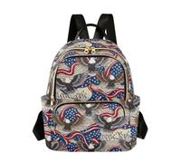 Mochila acolchada con diseño de águila de dibujos animados americanos para mujer, con múltiples bolsillos con cremallera, bolsa de viaje de poliéster ligero, Bandera de águila americana, Medium